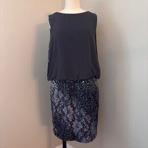 Frank Lyman Design Sequin Mini Blouson Dress Grey Silver Size 8